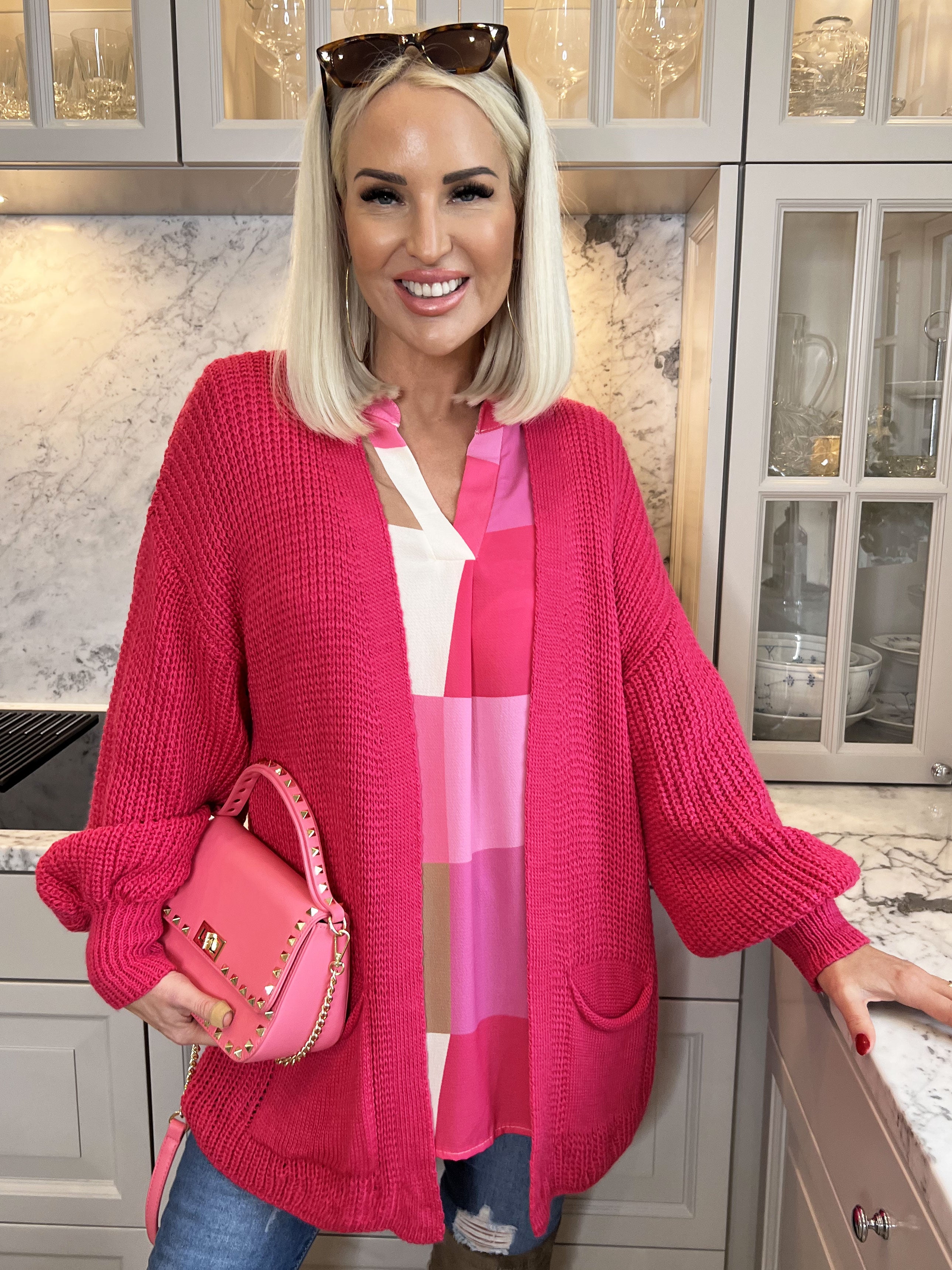 Sally Short - Sød strik cardigan med ballonærmer